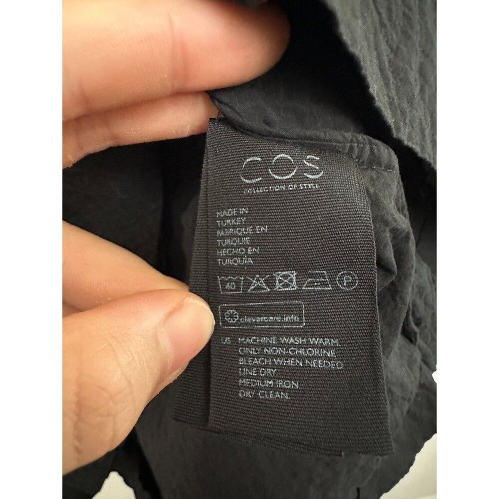 COS Apron Wrap Seersucker Midi Dress Black Tie Minimalist Cotton Women's Size 2 - Picture 8 of 11